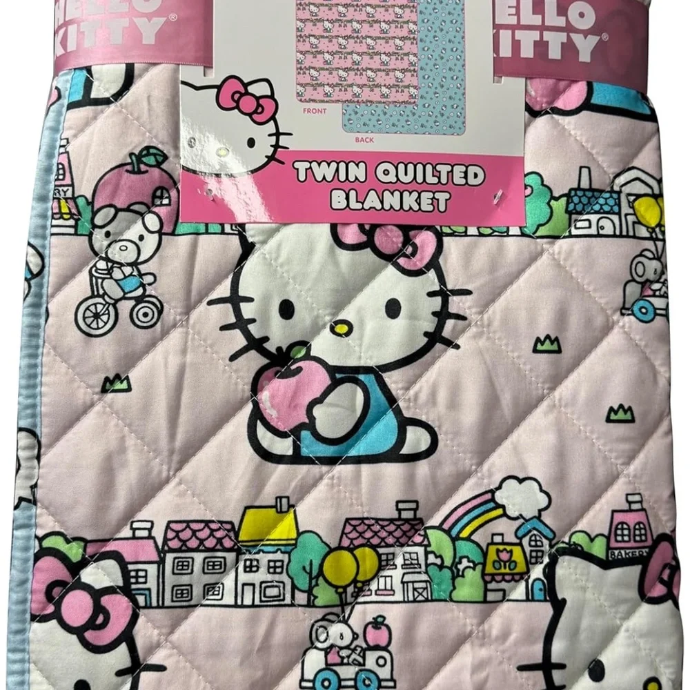 Hello Kitty Quilted Reversible Throw Blanket - Pastel Blue/Pink, 60